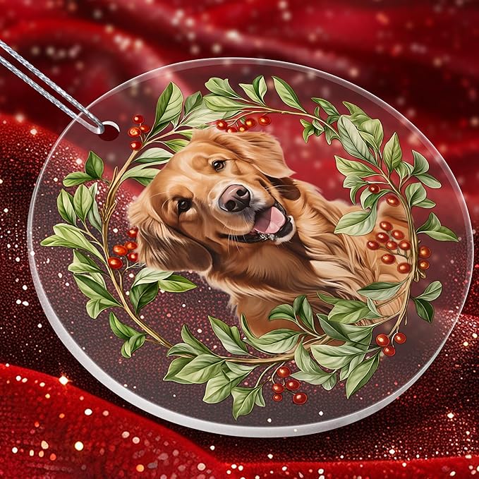Colorful Dogs Acrylic Suncatcher Ornament for Window Decor, Acrylic Suncatcher Window Hanging Decor, Dog Lovers Gifts for Women, Dogs Christmas Ornaments for Tree Hanging (Golden Retriever)