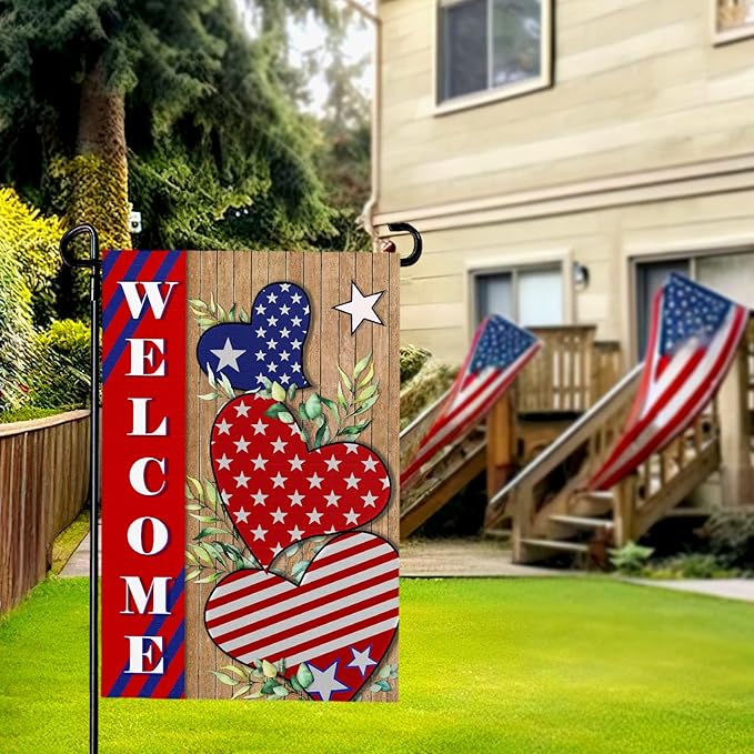 4th of july Garden Flag Patriotic Welcome Garden Flags for Outside American Independece Yard Flags 12 * 18 inch Double Sided Burlap Yard Decoration