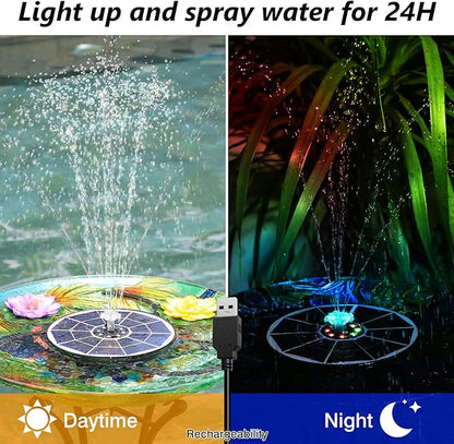 AISITIN 6.5W Solar Glass Panel Fountain, LED Colorful Lights & Remote Control, Rechargeable with Storage, Solar Powered Water Fountain Pump with Integrated Bracket for Bird Bath, Garden, Outdoor, Pond