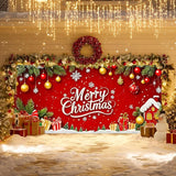 IVN Christmas Garage Door Cover Decoration 13x6ft Red Background Pine Garland Gifts and Gold Ornaments Merry Christmas Winter Garage Door Banner Home Door Front Yard Decor for Xmas Eve Holiday Outdoor