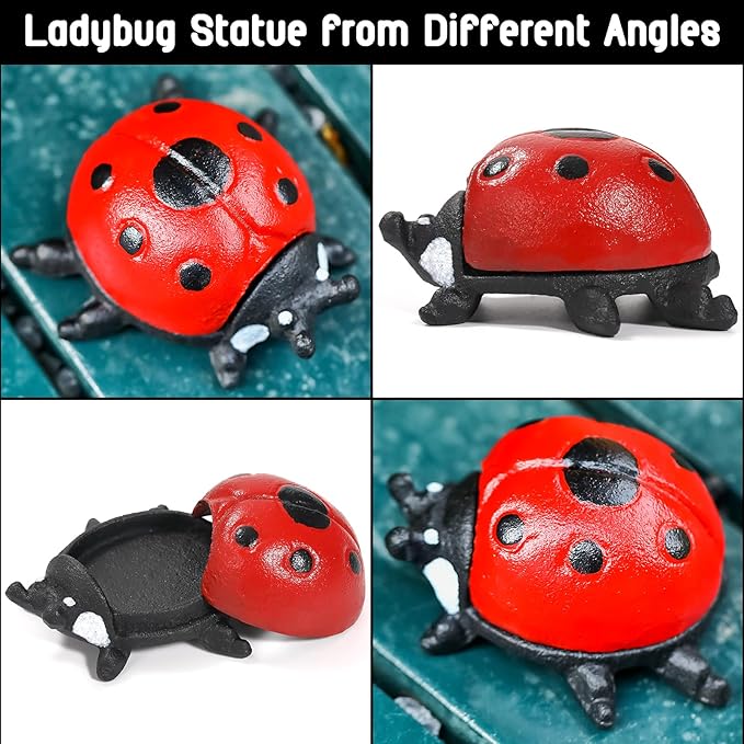 Cast Iron Ladybug Key Hider, Red Spare Keys Hiders for Outside, Animal Shaped Outdoor Hidden Keys Holder, Decorative Ladybug Statue Hide a Key Box for Indoor Garden Yard Patio Decor