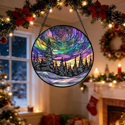 DASTOLL Stained Glass Window Hanging, Van Gogh Night Scene Sun Catchers Colorful Glass Panel Starry Sky Suncatcher Decor for Birthday for Women, Men, Wife, Aunt, and Mom 11.8x11.8 in