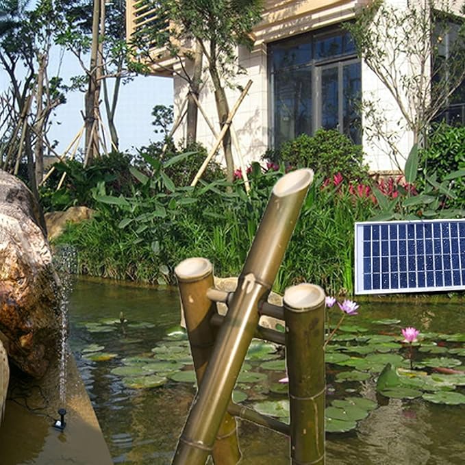 Bamboo Fountain Decor, Bird Bath Fountain, Solar Water Fountain, with Solar Water Fountain Pump, for Bird Bath, Fish Tank, Pond, Garden,D