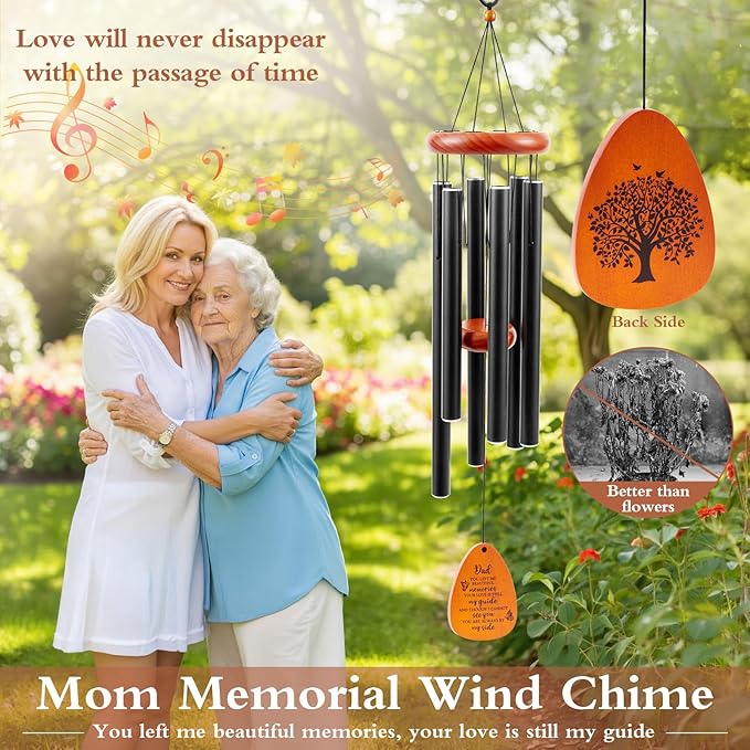 Memorial Wind Chimes Sympathy Gifts for Loss of Mom, 32'' Memorial Wind Chimes for Loss of Mother, Bereavement/Sympathy/Condolence Gift, Windchimes in Memory of Mom
