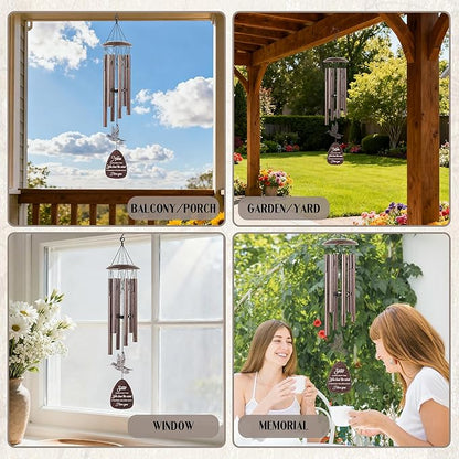 Sister Gifts Wind Chimes - Waterproof Hummingbird Windchimes Decor with Greeting Card Indoor Outdoor Garden Patio Yard Home Hanging Appreciation Christmas New Year Birthday Gift for Sisters