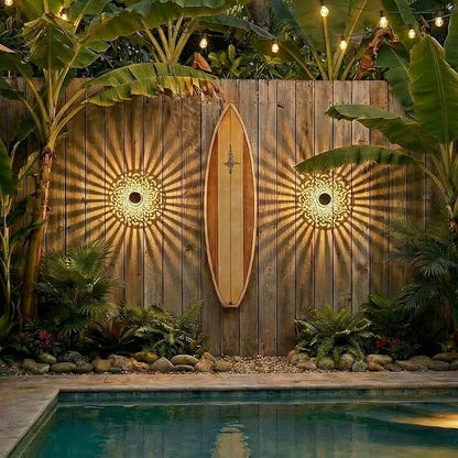 Decorative Solar Mandala Lights Outdoor Waterproof LED Metal Solar Powered Wall Fence Lights for Garden Yard Deck Step Patio Pool Lawn Back Yard Exterior Wall Decorative Lighting(#E,1PC)