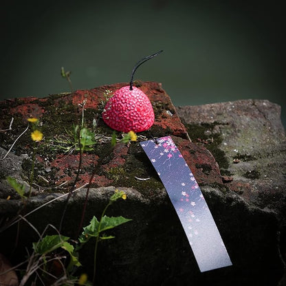 Japanese Wind Chime Cast-Iron Outdoor Ornament for Garden, Patio & Balcony, Hanging Metal Wind-Bell Decoration Gift, Blessing Pendant Windchimes & PVC Wind-Catcher, Cherry Blossom