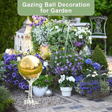 Nerien 12 Inch Gazing Ball, Stainless Steel Garden Mirror Globe, Polished Ornament Sphere, Hollow Floating Reflective Hemisphere, Home Outdoor Pond Housewarming Swimming Pool Decoration Gift, Gold