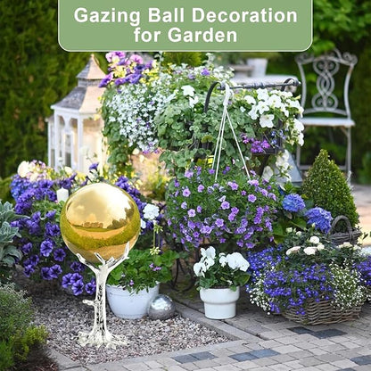 Nerien 12 Inch Gazing Ball, Stainless Steel Garden Mirror Globe, Polished Ornament Sphere, Hollow Floating Reflective Hemisphere, Home Outdoor Pond Housewarming Swimming Pool Decoration Gift, Gold