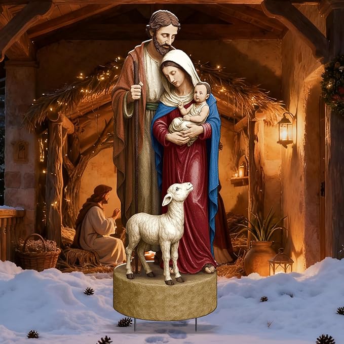 Metal Christmas Outdoor Nativity Scene for Yard with Stake 30 Inch Large Christmas Nativity Set with Baby Jesus Mary and Joseph Outside Waterproof Religious Yard Lawn Signs for Garden Lawns Decoration