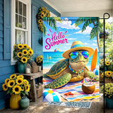 BlissYard Hello Summer Sea Turtle Garden Flag 12x18 Double Sided Vertical Outdoor Decor Beach Ocean Tropical Yard Garden Lawn Patio Welcome Banner
