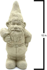 Garden Gnome with Shroom: Solid Durable Stone Statue with Vintage Texture. Sealed for Outdoors. Handcrafted USA. (Classic/White)