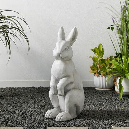 Glitzhome Rabbit Garden Statue Outdoor Standing Bunny Sculpture Lawn Decor, 22.75" H, White