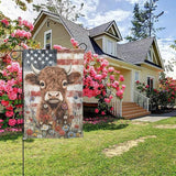 Wildflowers Highland Cow Garden Flags 12×18 Inch American Flag Double Sided Decorative Yard Banner for Outdoor Outside Decor