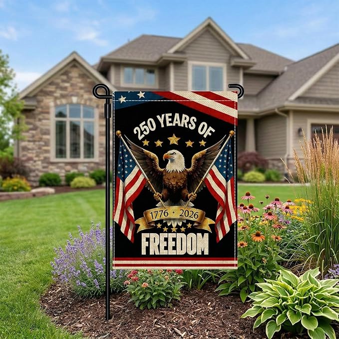 250 Years America Garden Flag, Double Sided 12x18 Patriotic Banner, Eagle Design, 1776-2026 US Semiquincentennial Yard Decor