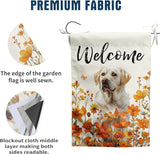 Floral White Lab Garden Flag Fall Yard Flag Wildflower Labrador Dog Garden Flags Orange Autumn Lawn Flags Welcome Thanksgiving Outdoor Flags for Outside 12x18 Double Sided Small