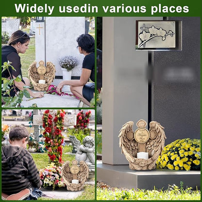 12“ Angel Wings Embracing Cross Solar Flameless LED Candles Outdoor Garden Memorial Statue for Garden Decoration Yard Art, A Touching Memorial Gift & Condolence Gifts Grave Decorations for Cemetery