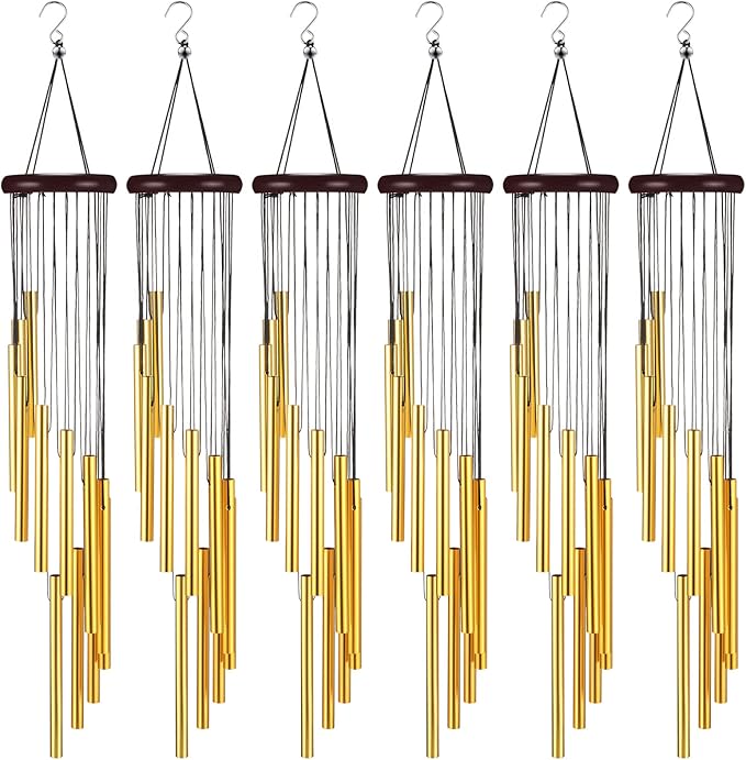 6 Pieces 28 Deep Tone Memorial Wind Chimes with 6 Aluminum Tubes Gold Aluminum Tubes Soothing Melody for Outdoor Garden Patio Home Farmhouse Decor