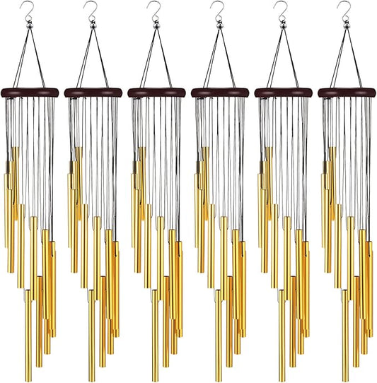 6 Pieces 28 Deep Tone Memorial Wind Chimes with 6 Aluminum Tubes Gold Aluminum Tubes Soothing Melody for Outdoor Garden Patio Home Farmhouse Decor