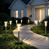 DERAYSION 12 Pack Solar Pathway Lights Outdoor, Auto Dusk-to-Dawn Landscape Garden Lighting, Waterproof Stainless Steel Pole Lighting for Path, Yard, Walkway, Garden, Driveway Decor - Warm White