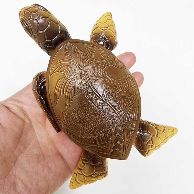 6-Inches Imitative Wood Carving Sea Turtle Statue Resin Hawaiian Turtles Sculpture Garden Tortoise Figurine for Home Decoration Outdoor Patio Lawn Yard Ornaments