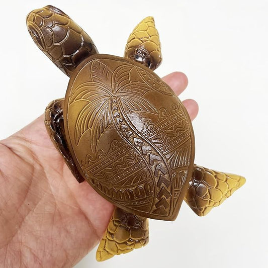 6-Inches Imitative Wood Carving Sea Turtle Statue Resin Hawaiian Turtles Sculpture Garden Tortoise Figurine for Home Decoration Outdoor Patio Lawn Yard Ornaments
