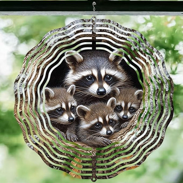 10 Inch Raccoon Wind Spinner, 3D Metal Hanging Kinetic Wind Rustproof Sculpture Gift for Garden Yard Art Balcony Window Porch Outdoor Decor, Women Mom Mothers Day