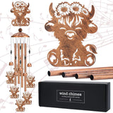 Highland Cow Wind Chimes - Metal Windchime Outdoor Indoor Decor Cows Gifts for Women Men Mom Grandma Animal Lover Garden Lawn Patio Yard Porch Home Decoration Birthday Christmas Memorial Gift