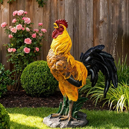Chicken Statue Outdoor Decor,18.1''(H) Realistic Crowing Rooster Garden Sculptures for Yard Lawn,Resin Animal Figurines Home Porch Patio Art Decorations