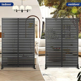 Metal Privacy Screen with Stand 72" H×47" W Outdoor Freestanding Privacy Screen & Panels, Outdoor Privacy Screen for Deck Patio Balcony(Black-Louvered)