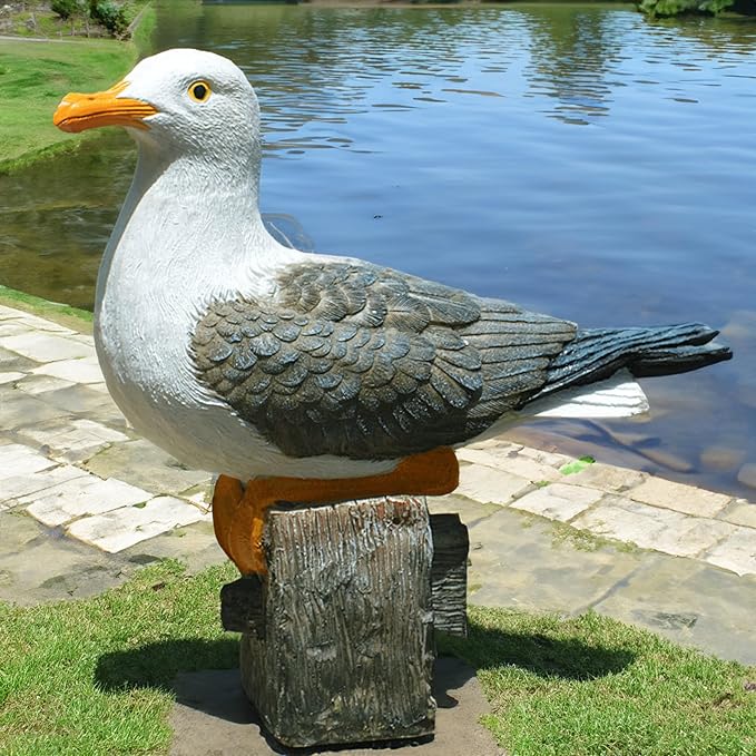 Teaeeno Real Seagull Resin Figurine Decor Statue,Sea Bird Figurine,Animal Seagull Ornaments Decoration,Bird Craft Art Decor,Coastal Beach Outdoor Table Decor for Garden,Terrace,Lawn,Yard