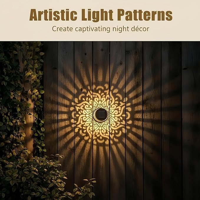 Decorative Solar Mandala Lights,Waterproof Metal Solar Powered Outdoor Lights,Mandala Fence Wall Lights for Deck,Step,Patio,Garden,Backyard & Yard Decor (1PCS)