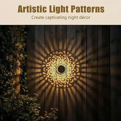 Decorative Solar Mandala Lights,Waterproof Metal Solar Powered Outdoor Lights,Mandala Fence Wall Lights for Deck,Step,Patio,Garden,Backyard & Yard Decor (2PCS)