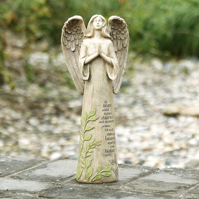 Topadorn Angel Statue Decoration for Garden, Lawn, Home & Patio, Standing Angel Memorial Resin Figurine Ornament, Waterproof Angel Antique Sculpture Stone, 13''H