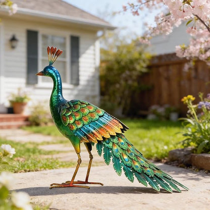 chisheen Metal Peacock Statue Garden Decor Yard Art Sculpture Outdoor Decoration for Lawn,Patio,Backyard,Housewarming Birthday Gifts for Women,Mom,Grandma (Green)