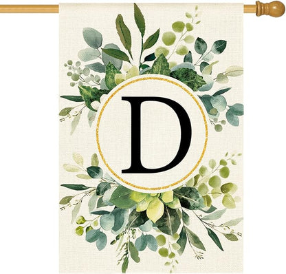 AVOIN colorlife Monogram Letter D Floral House Flag 28x40 Inch Double Sided Outside, Family Last Name Initial Yard Outdoor Decoration