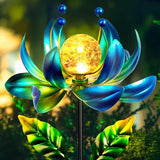 Solar Wind Spinner Outdoor Metal - Kinetic Lotus Flower Garden Sculptures & Spinners with Crackle Glass Lighting, 360° Spinning Yard Art Decor for Patio, Lawn, Pathway, Gifts for Women