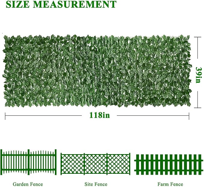 iCover Artificial Ivy Privacy Screen for Fence, 39x118in Strengthened Joint Prevent Leaves Falling Off, Faux Hedge Panels Greenery Vines, Decorative Fences for Outdoor Garden