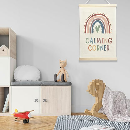 NQDWX Calming Corner Hanging Flag - Rainbow Wall Decor for Kids Classroom Reading Corner, 12x17 Inches Canvas Banner with Wood Frame. (077)