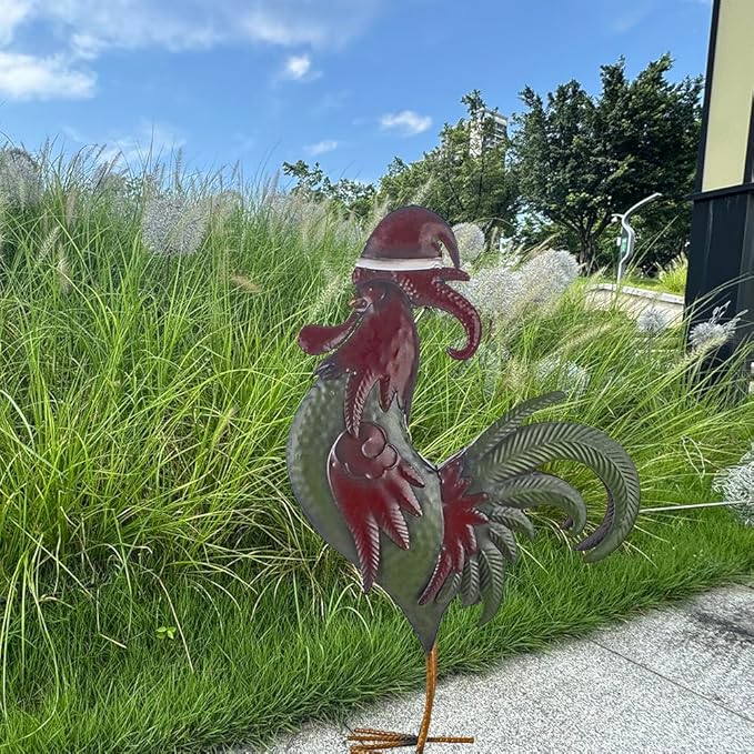 Metal Rooster Sculptures Christmas Ornament and Garden Yard Decor