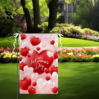 Happy Valentine's Day Garden Flag Red And White Love Hearts Yard Flag 12 x 18 Inch Love Combination Valentine Garden Flags Double Sided Polyester Vertical House Banner for Holiday Wedding