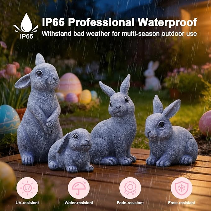 Nacome Bunny Statues for Outdoor Easter Decor: Outside Set of 4 Rabbit Fairy Garden Sculptures for Lawn Porch Patio Balcony Yard Ornaments - Gifts for Mom Grandma