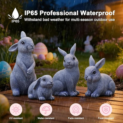 Nacome Bunny Statues for Outdoor Easter Decor: Outside Set of 4 Rabbit Fairy Garden Sculptures for Lawn Porch Patio Balcony Yard Ornaments - Gifts for Mom Grandma