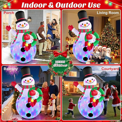 MICOCAH 8FT Christmas Inflatables Outdoor Decorations, Inflatable Snowman Holding Garland Blow Up Yard Decoration Build-in Rotating Colorful LEDs Xmas Holiday Party Indoor Lawn Christmas Eve Décor