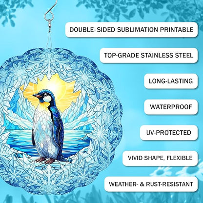 Penguin Wind Spinner, 3D Hanging Stainless Steel Garden Spinner, Wind Spinner Hanging for Outdoor & Indoor Décor, Unique Gifts for Yard Garden Decoration or Patio Décor (Penguin)
