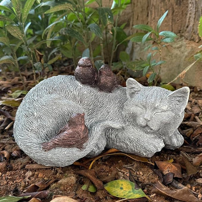 Cat Statue Outdoor Garden Decoration, Cat Memorial Stone Peaceful Sleeping Statues & Figurine Garden Decor for Patio Lawn Porch, 11.5" Tabby Grave Markers and Loss Pet Sympathy Gift