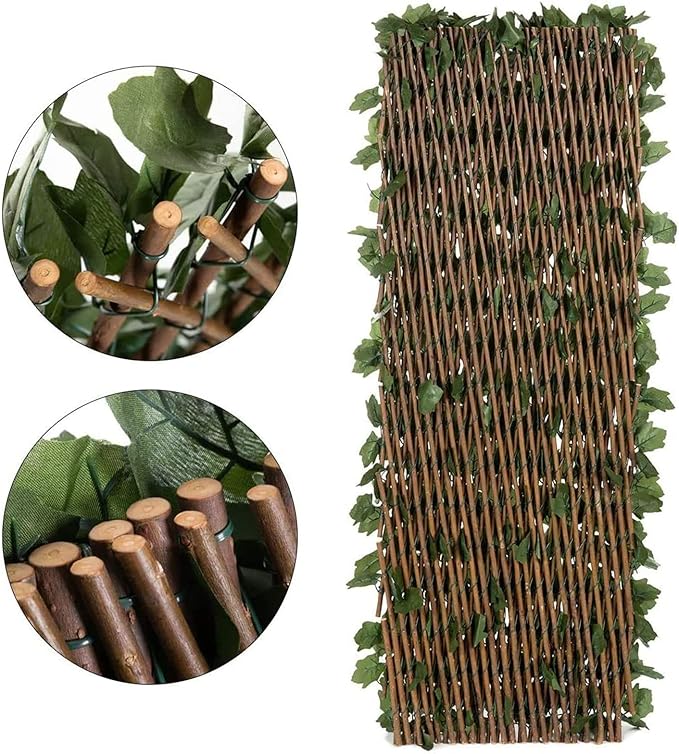 DOEWORKS Expandable Fence Privacy Screen for Balcony Patio Outdoor, Faux Ivy Fencing Panel for Backdrop Garden Backyard Home Decorations - 2PACK