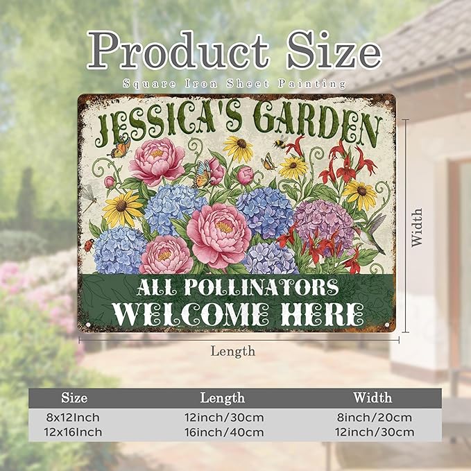 Personalized Garden Signs for Outside Custom Metal Tin Sign for Women, Retro Funny Welcome Metal Sign for Patio, Yard Rustic Gifts for Mothers Day, Grandmas, and Gardening Lovers