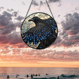 Stained Glass Window Hanging - Black Crow Big Wings Suncatcher for Doors Garden Patio Bird Sun Catchers Decor Christmas Mother's Day Birthday Gifts for Women Men Mom Nana Friend 7.8 in