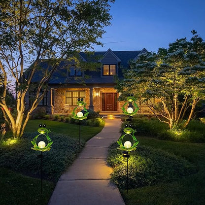 Frog Solar Garden Light, Waterproof Auto On/Off Path Lights Yard Art Ornament, Outdoor Iron Frog Decoration for Yard, Patio, Pathway (Green)